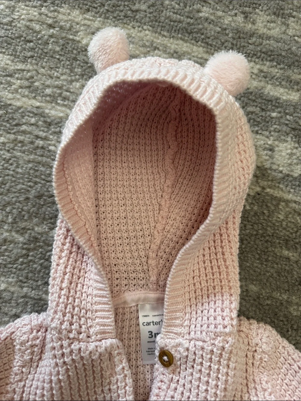 Carter's Pink Hooded Knit Sweater with Pom Poms